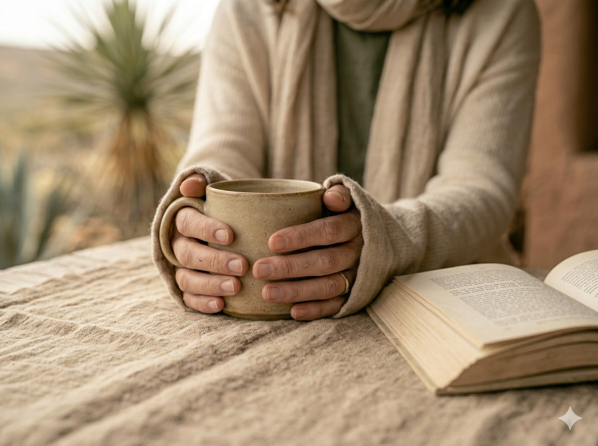 Warm detail — tea and book