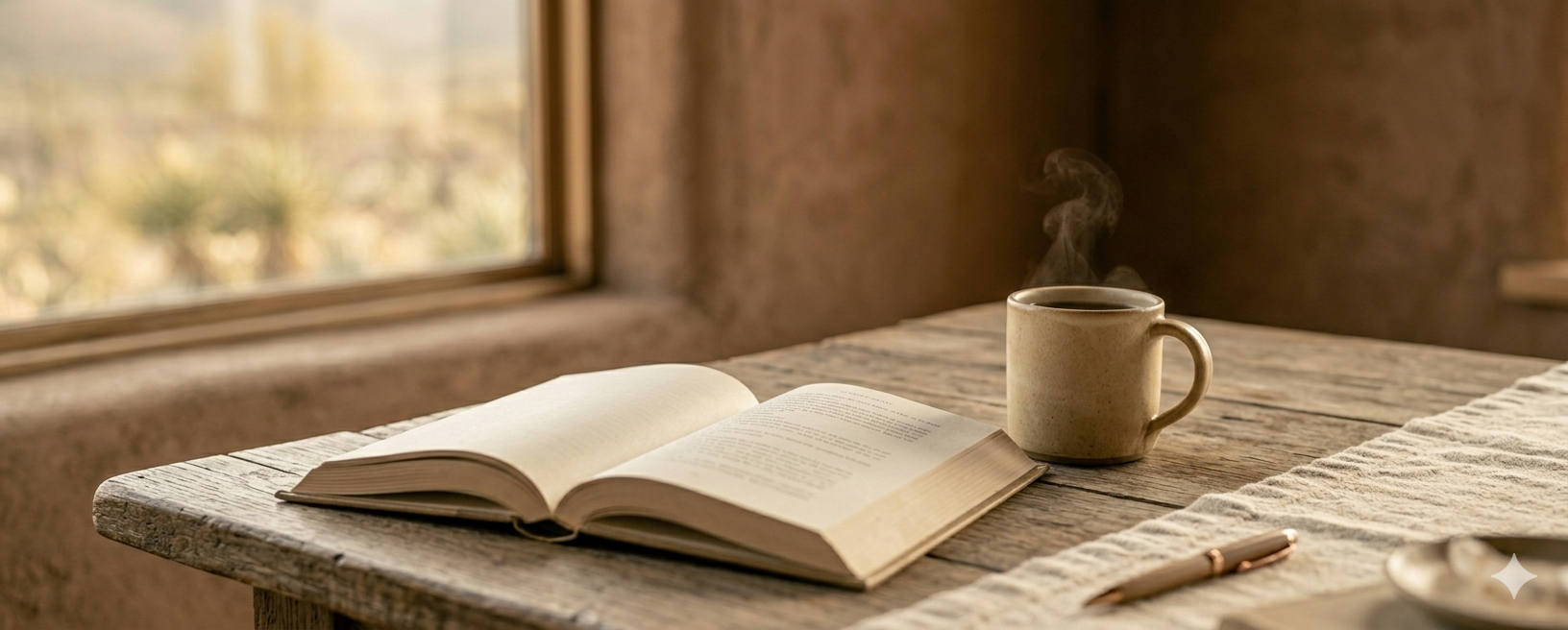 Book lifestyle — open book with morning coffee